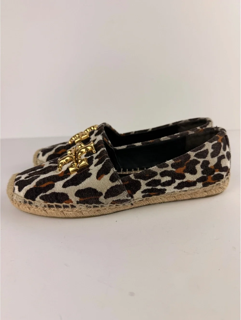 Tory Burch Eleanor Leopard Jacquard Velvet Espadrilles Loafers Size 7.5